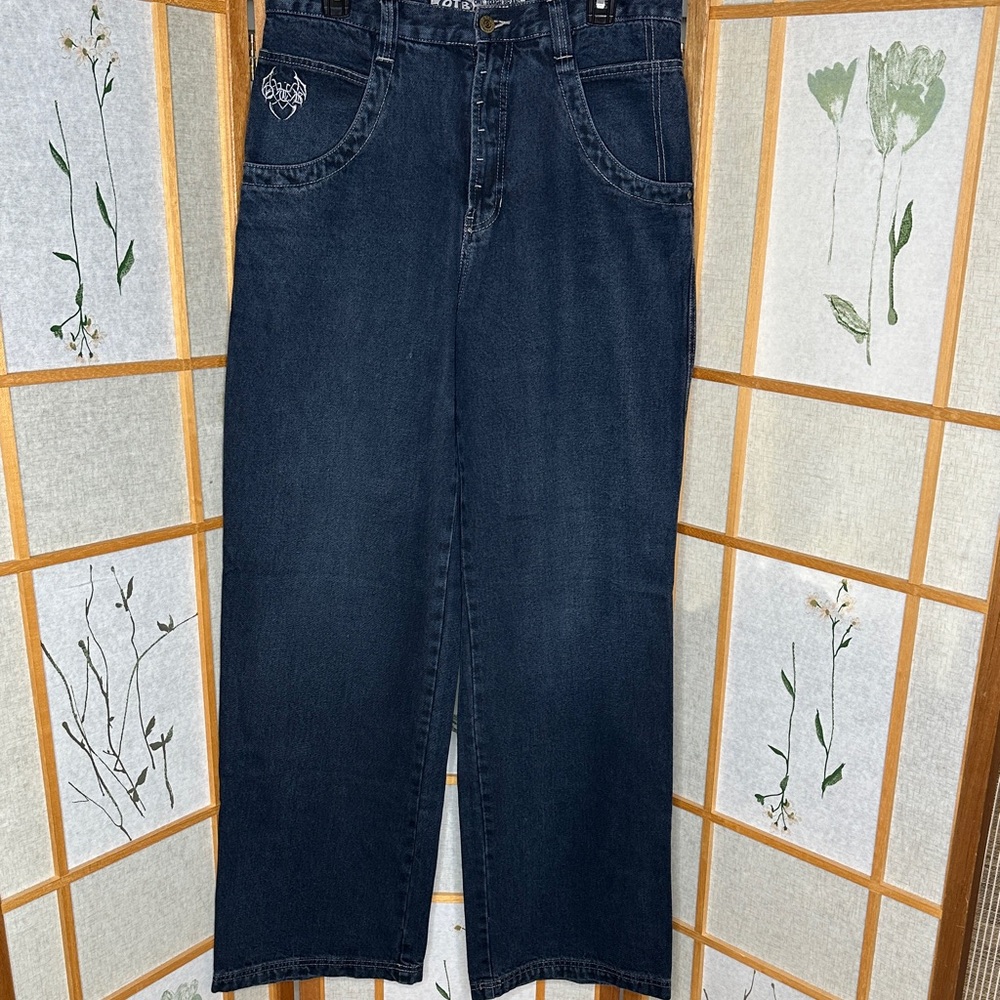 OTB One Tough Brand Medium Dark Wash Blue Cotton Blend Wide Leg Jeans Size 32X34